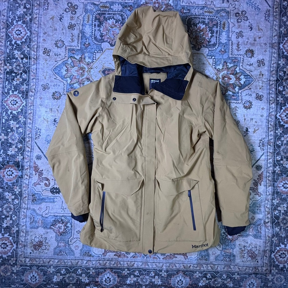 Marmot Hooded Technical Jacket Khaki XL Zip Outdoor Parka Coat Winter Snow Ski